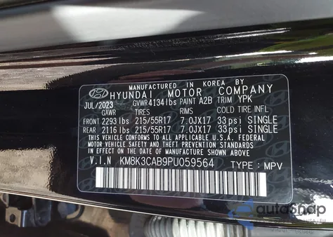 2023 Hyundai Kona Sel from USA, damaged, VIN KM8K3CAB9PU059564